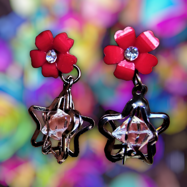 Flower & Star Crystal Earrings Red Jewelry Ear Rings Earrings Agtukart