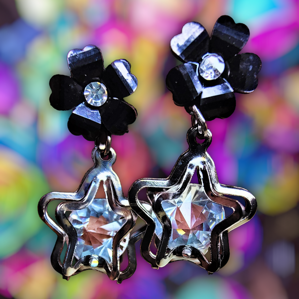 Flower & Star Crystal Earrings Black Jewelry Ear Rings Earrings Agtukart