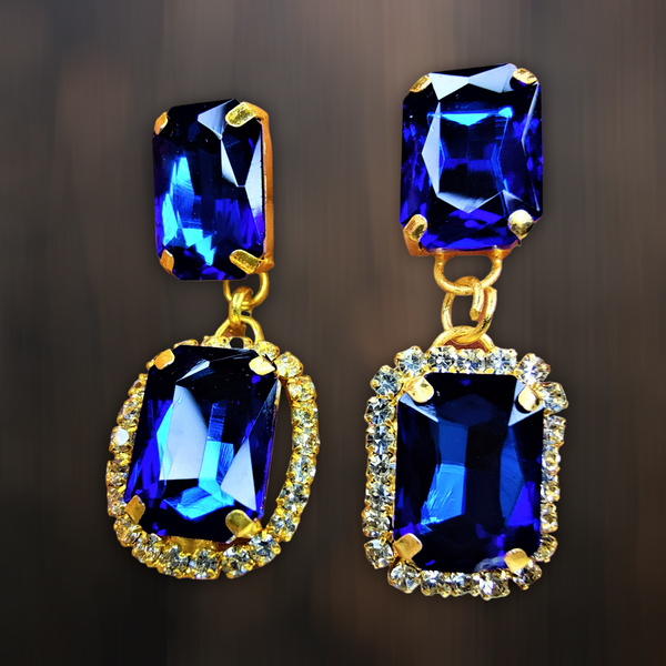 Rectangular Glass Stone Earrings Blue Jewelry Ear Rings Earrings Agtukart