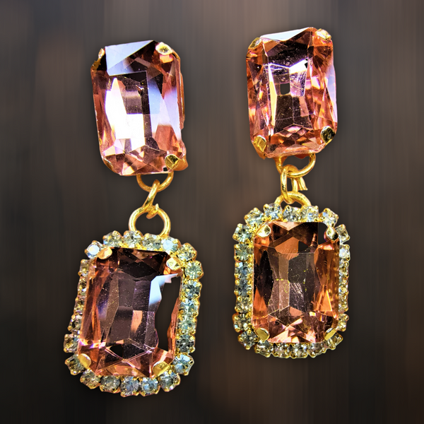 Rectangular Glass Stone Earrings Peach Jewelry Ear Rings Earrings Agtukart