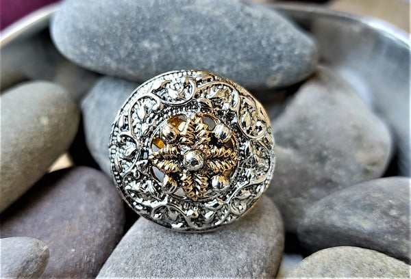 Silver and Gold Oxidized Ring (Style 18) Jewelry Ring Agtukart