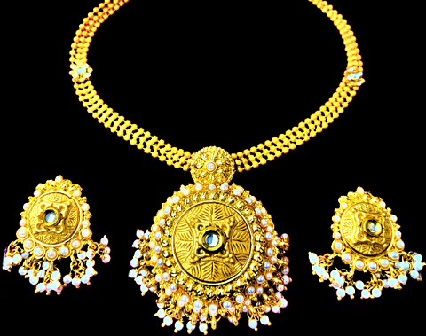 Golden Heavy Pearl Pendant Set Gold Jewelry Set Agtukart