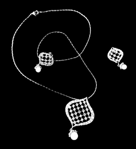 Silver Small Stone Leaf Pendant Set Jewelry Set Agtukart