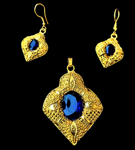 Gold and Blue Pendant Set Blue Jewelry Set Agtukart