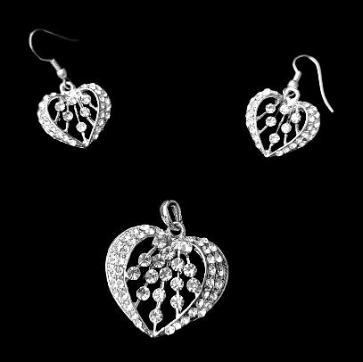 Silver Small Stone Heart Pendant Set Jewelry Set Agtukart