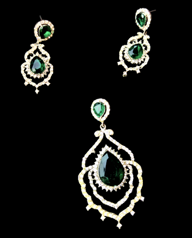White and Green Small Stone Pendant Set Jewelry Set Agtukart