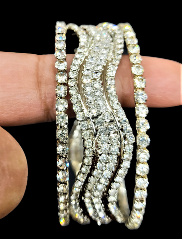 Silver Stone Bangle (Set of 3) Jewelry Bracelet Agtukart