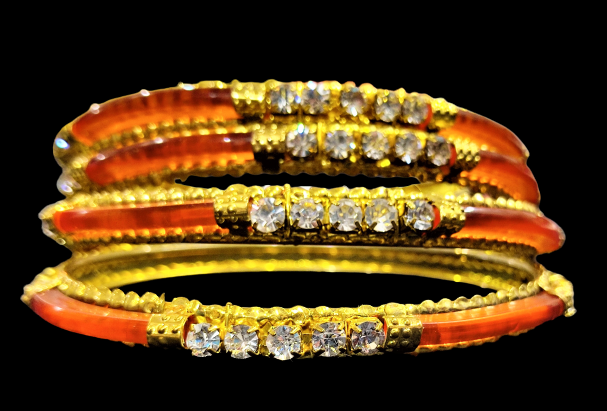 Gold and Orange Kade (Set of 4) Orange Jewelry Bracelet Agtukart