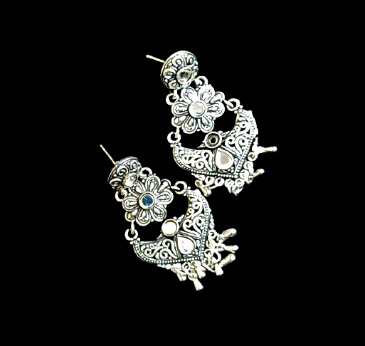 Flower carved medium chandbali Silver Jewelry Ear Rings Earrings Agtukart