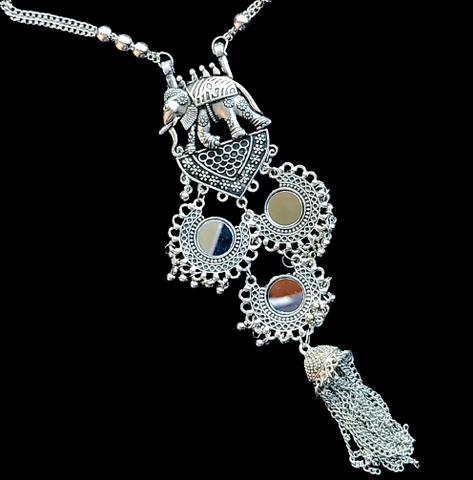Elephant pendant necklace with mirror work Silver Jewelry Necklace Agtukart