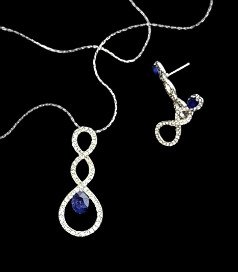 White and Blue Small Stone Pendant Set Jewelry Set Agtukart