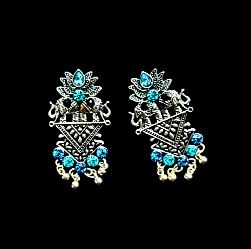 Oxidized Lotus Earrings Blue Jewelry Ear Rings Earrings Agtukart