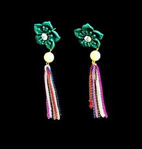 Flower and Chain Dangle Earring Green Jewelry Ear Rings Earrings Agtukart