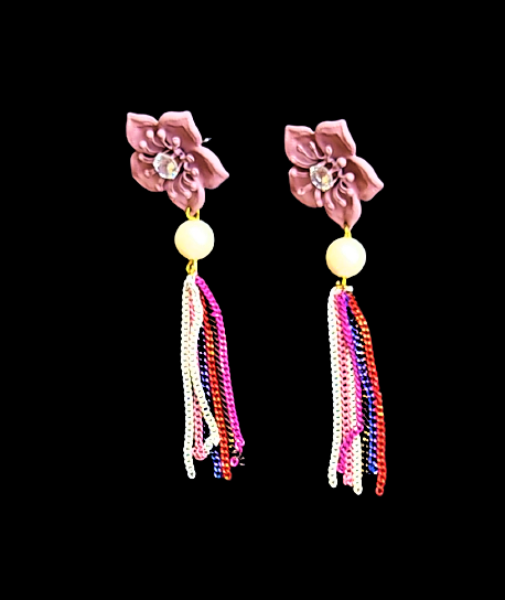 Flower and Chain Dangle Earring Pink Jewelry Ear Rings Earrings Agtukart