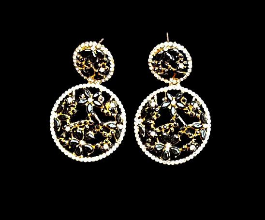 Flower pattern round earrings Black Jewelry Ear Rings Earrings Agtukart