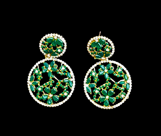 Flower pattern round earrings Dark Green Jewelry Ear Rings Earrings Agtukart
