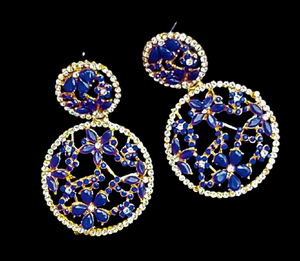 Flower pattern round earrings Blue Jewelry Ear Rings Earrings Agtukart