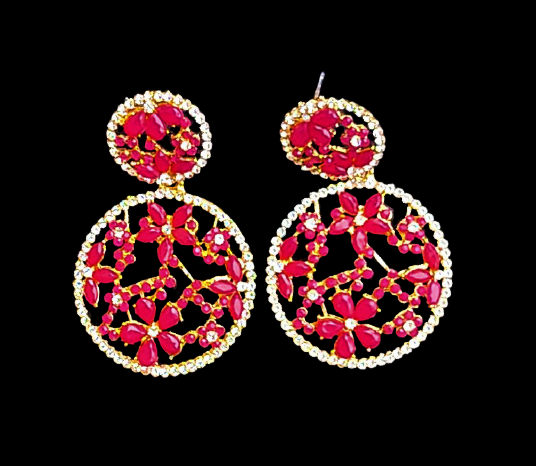 Flower pattern round earrings Magenta Jewelry Ear Rings Earrings Agtukart