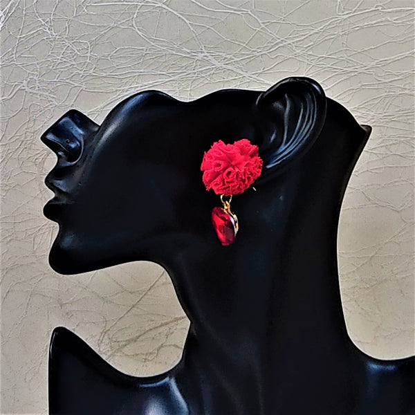 Ruffle Pom pom and Glass Stone Earrings Jewelry Ear Rings Earrings Agtukart
