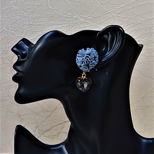 Ruffle Pom pom and Glass Stone Earrings Jewelry Ear Rings Earrings Agtukart