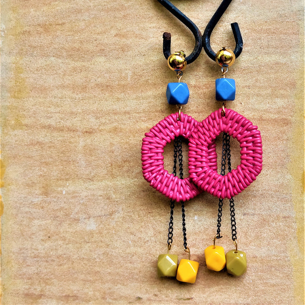 Funky Hexagon Dangles Pink Jewelry Ear Rings Earrings Agtukart