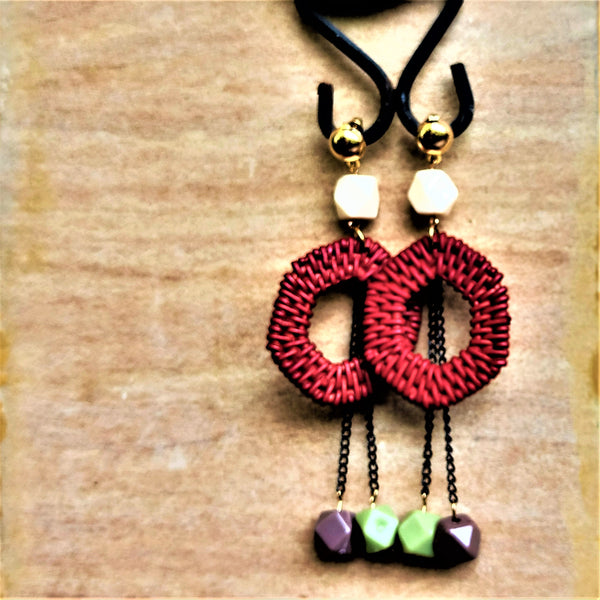 Funky Hexagon Dangles Red Jewelry Ear Rings Earrings Agtukart