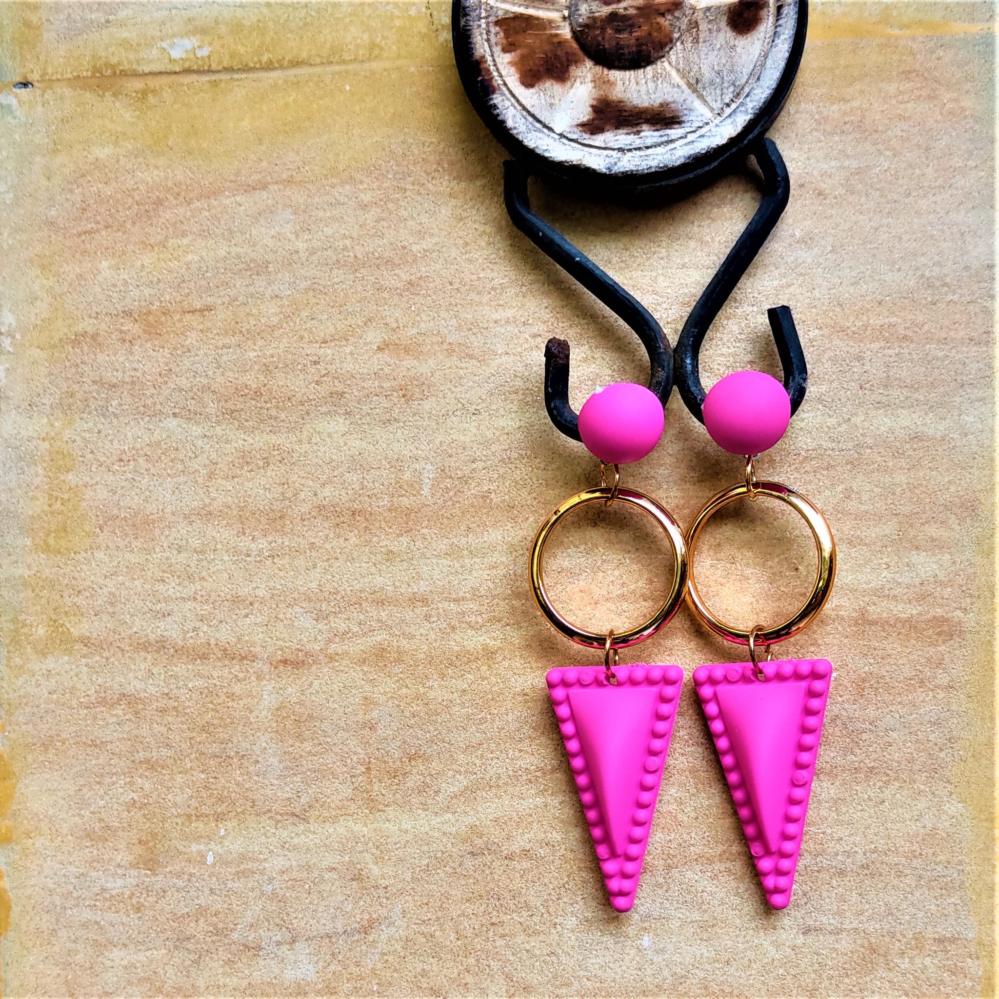 Triangle Matte Finish Dangles Pink Jewelry Ear Rings Earrings Agtukart