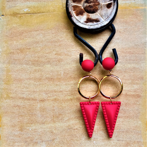 Triangle Matte Finish Dangles Red Jewelry Ear Rings Earrings Agtukart
