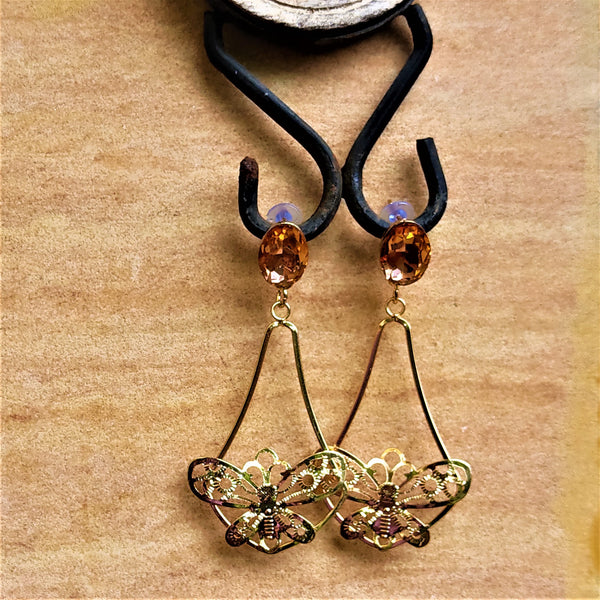 Glass Stone Butterfly Dangles Peach Jewelry Ear Rings Earrings Agtukart