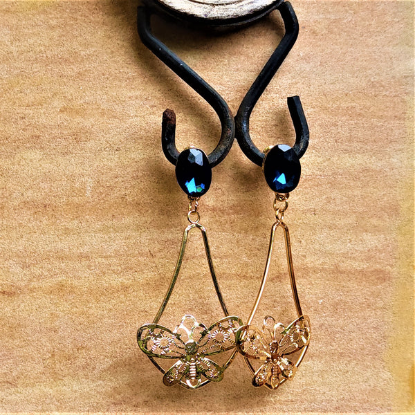 Glass Stone Butterfly Dangles Blue Jewelry Ear Rings Earrings Agtukart