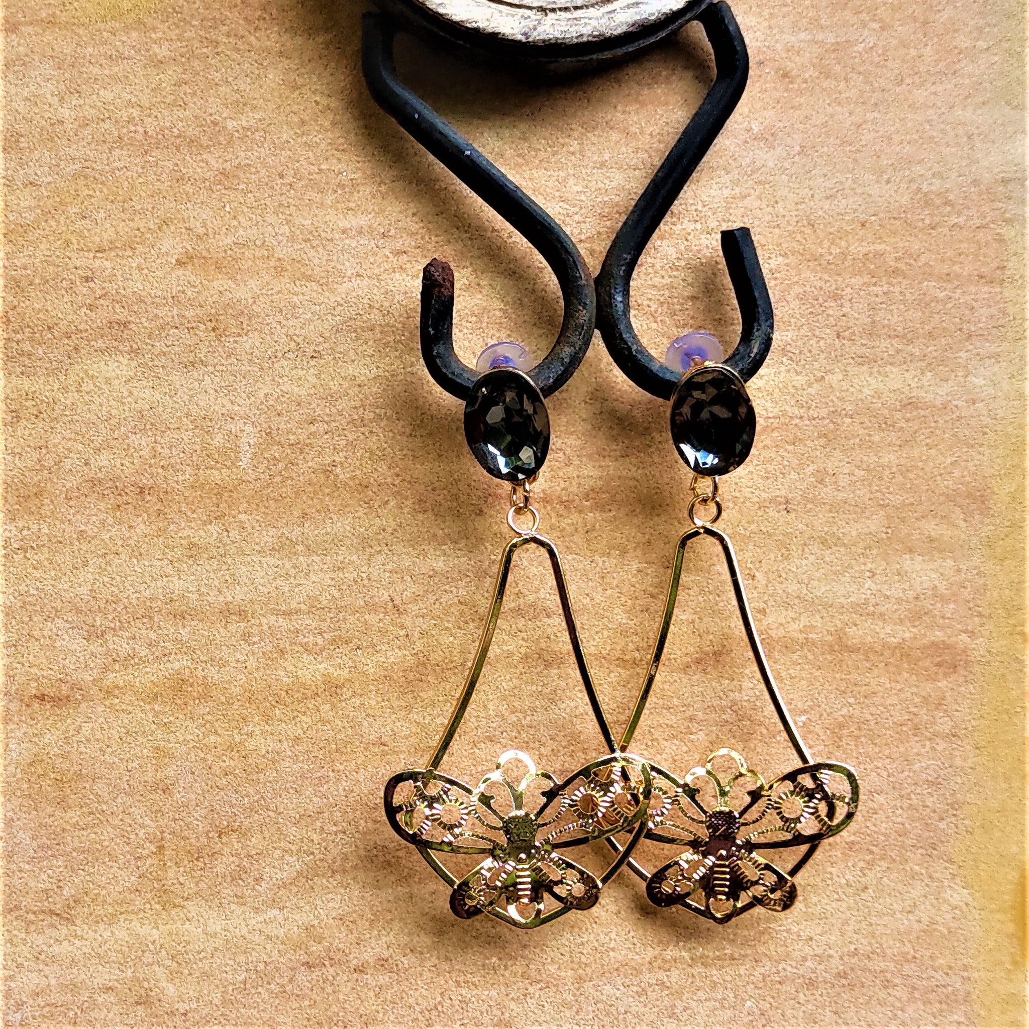 Glass Stone Butterfly Dangles Black Jewelry Ear Rings Earrings Agtukart