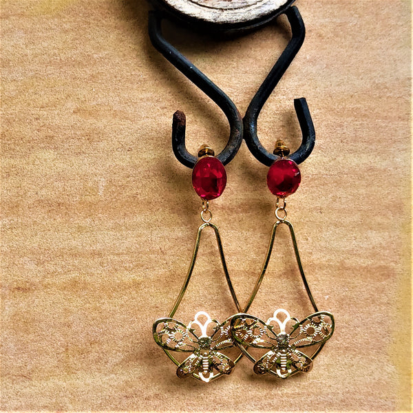 Glass Stone Butterfly Dangles Red Jewelry Ear Rings Earrings Agtukart