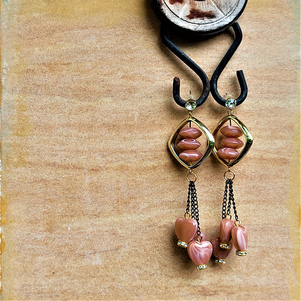 Heart shaped Beads, Long length Dangles Peach Jewelry Ear Rings Earrings Agtukart