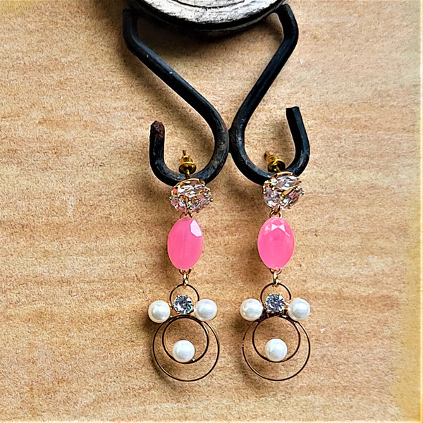 Stone and Beads studded Earrings Light Pink Jewelry Ear Rings Earrings Agtukart
