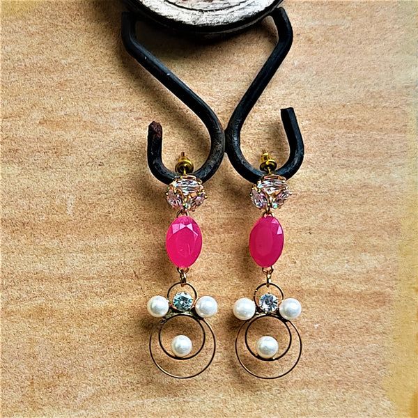 Stone and Beads studded Earrings Dark Pink Jewelry Ear Rings Earrings Agtukart