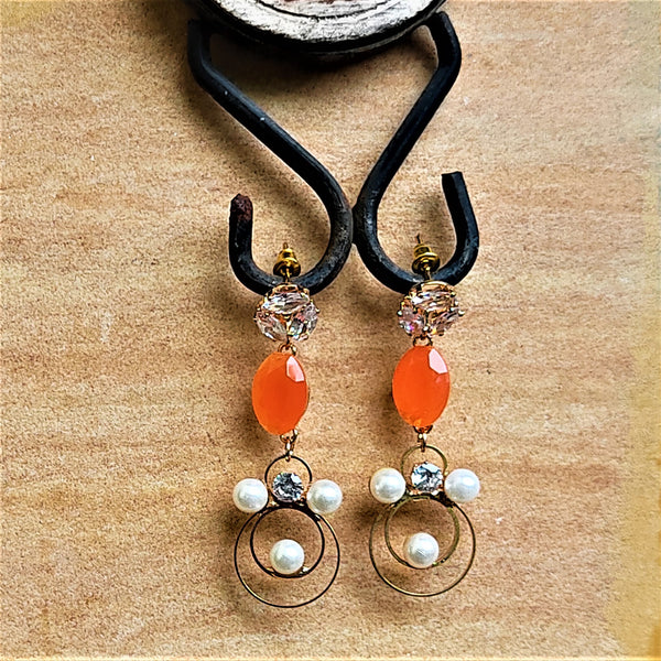 Stone and Beads studded Earrings Orange Jewelry Ear Rings Earrings Agtukart