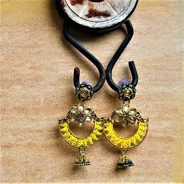 Traditional Chaandbaali Jhumki Earrings Yellow Jewelry Ear Rings Earrings Agtukart