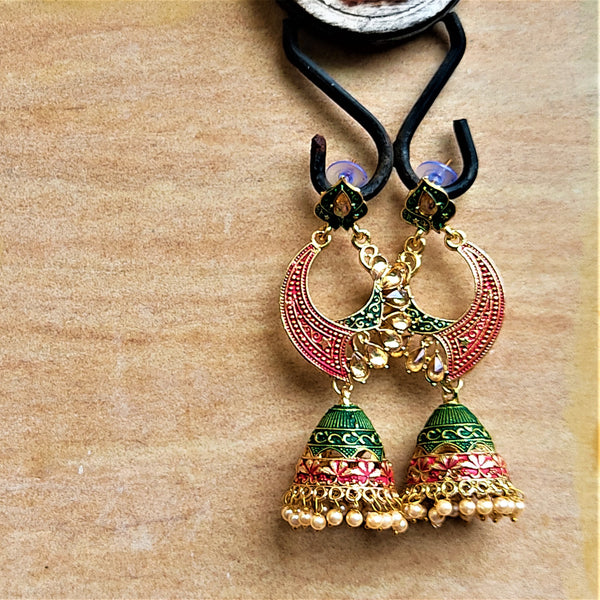 Long length traditional Fancy Jhumki Red and Green Jewelry Ear Rings Earrings Agtukart
