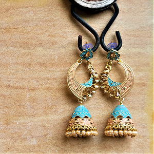 Long length traditional Fancy Jhumki Blue and Peach Jewelry Ear Rings Earrings Agtukart