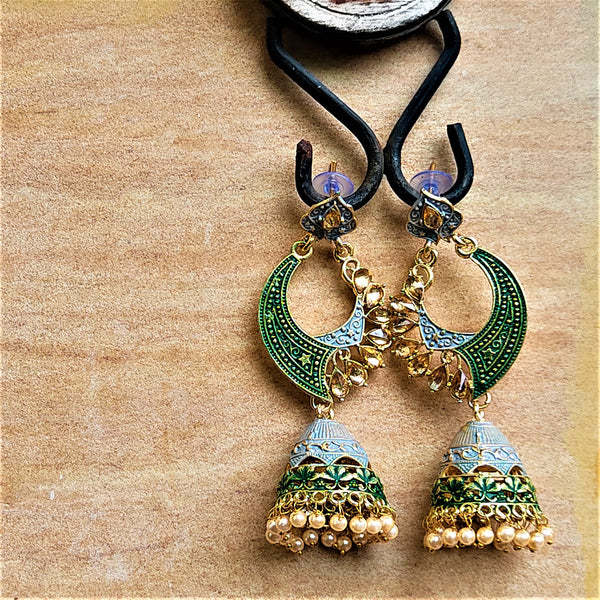 Long length traditional Fancy Jhumki Green and Grey Jewelry Ear Rings Earrings Agtukart