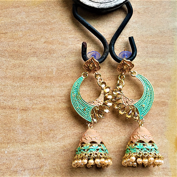 Long length traditional Fancy Jhumki Peach and Green Jewelry Ear Rings Earrings Agtukart