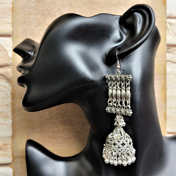 Oxidized Silver Jhumkis with mirror work Jewelry Ear Rings Earrings Agtukart