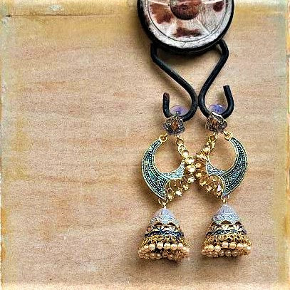 Long length traditional Fancy Jhumki Blue and Grey Jewelry Ear Rings Earrings Agtukart