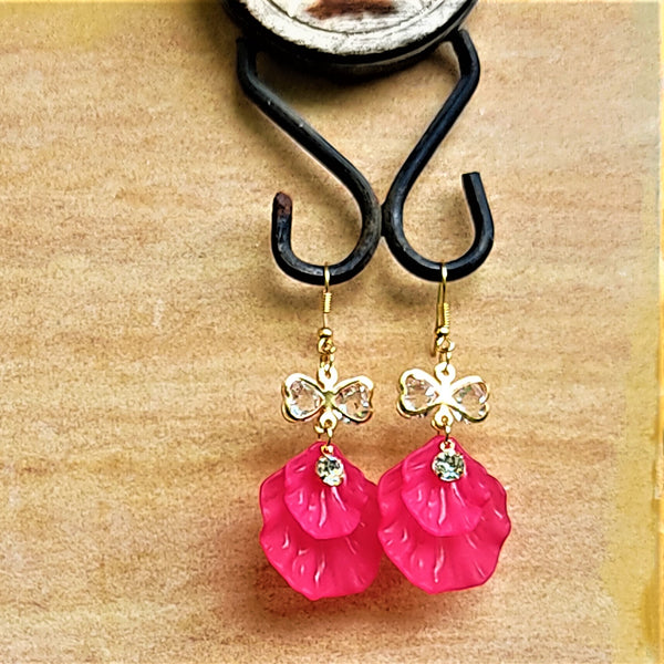 Double Leaf Danglers Pink Jewelry Ear Rings Earrings Agtukart