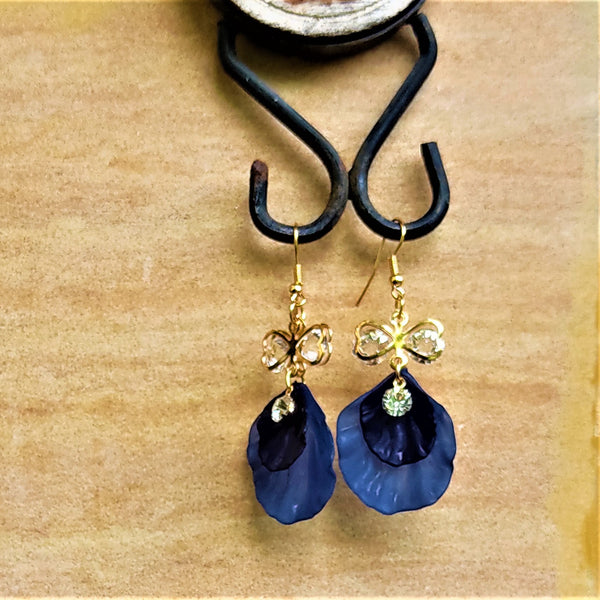 Double Leaf Danglers Dark Blue Jewelry Ear Rings Earrings Agtukart
