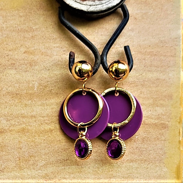 Round Plastic and Glass Stone Earrings Purple Jewelry Ear Rings Earrings Agtukart