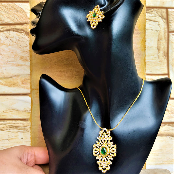 Gold and Green Small Stone Pendant Set Jewelry Set Agtukart