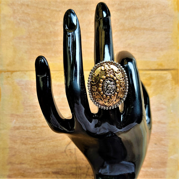 Silver and Gold Oxidized Ring (Style 15) Jewelry Ring Agtukart