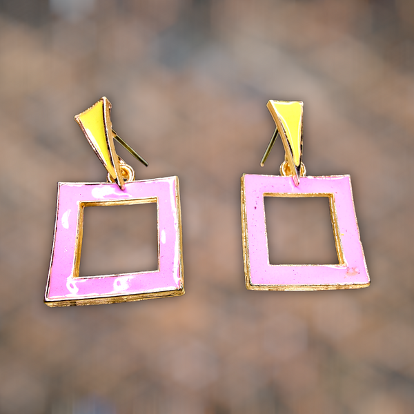 Funky Casual Colorful Earrings Pink Square Jewelry Ear Rings Earrings Agtukart